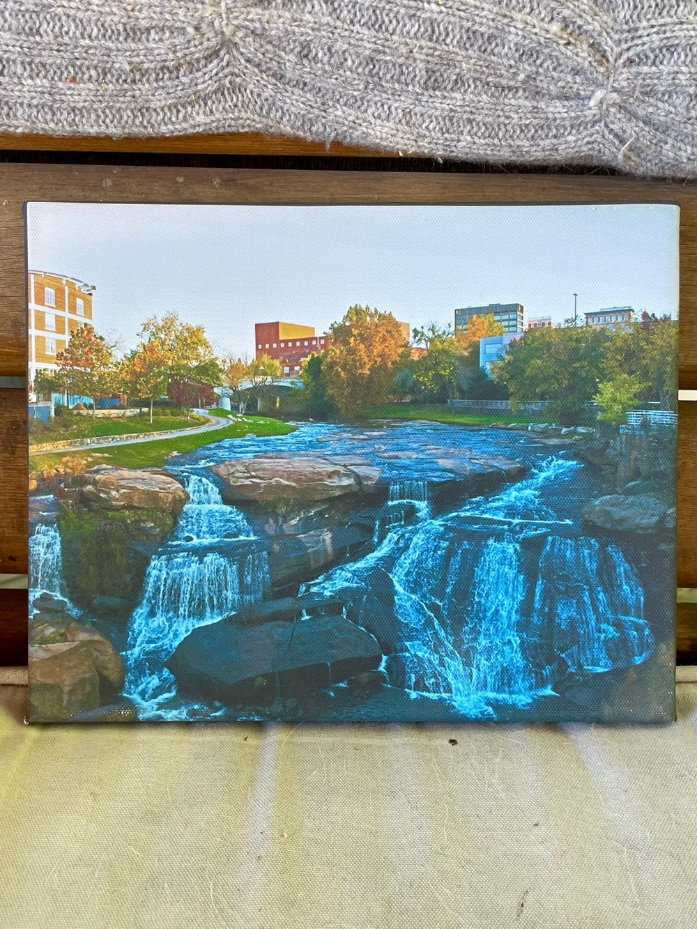 Blue Waterfall Greenville SC  Canvas Photograph 8x10